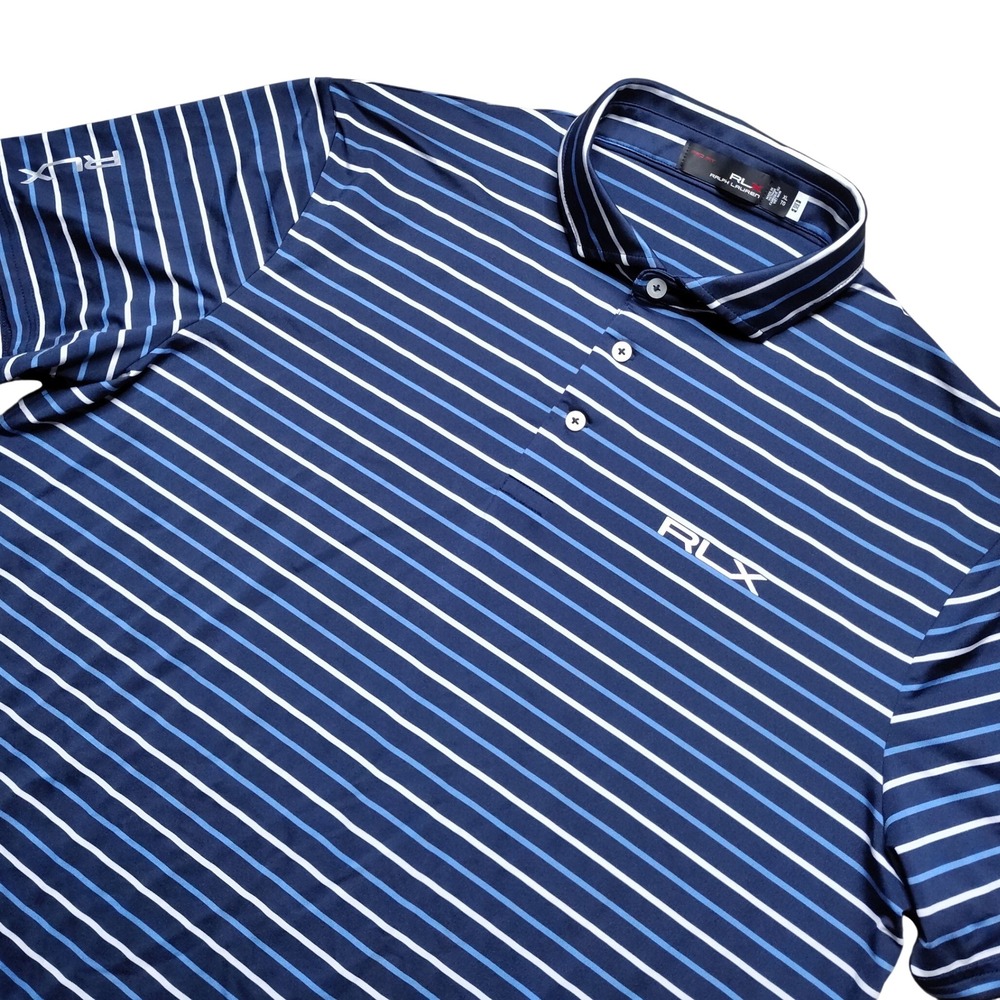 RLX Ralph Lauren Polo Shirt Mens XL Blue Striped Pro Fit Golf Casual Stretch